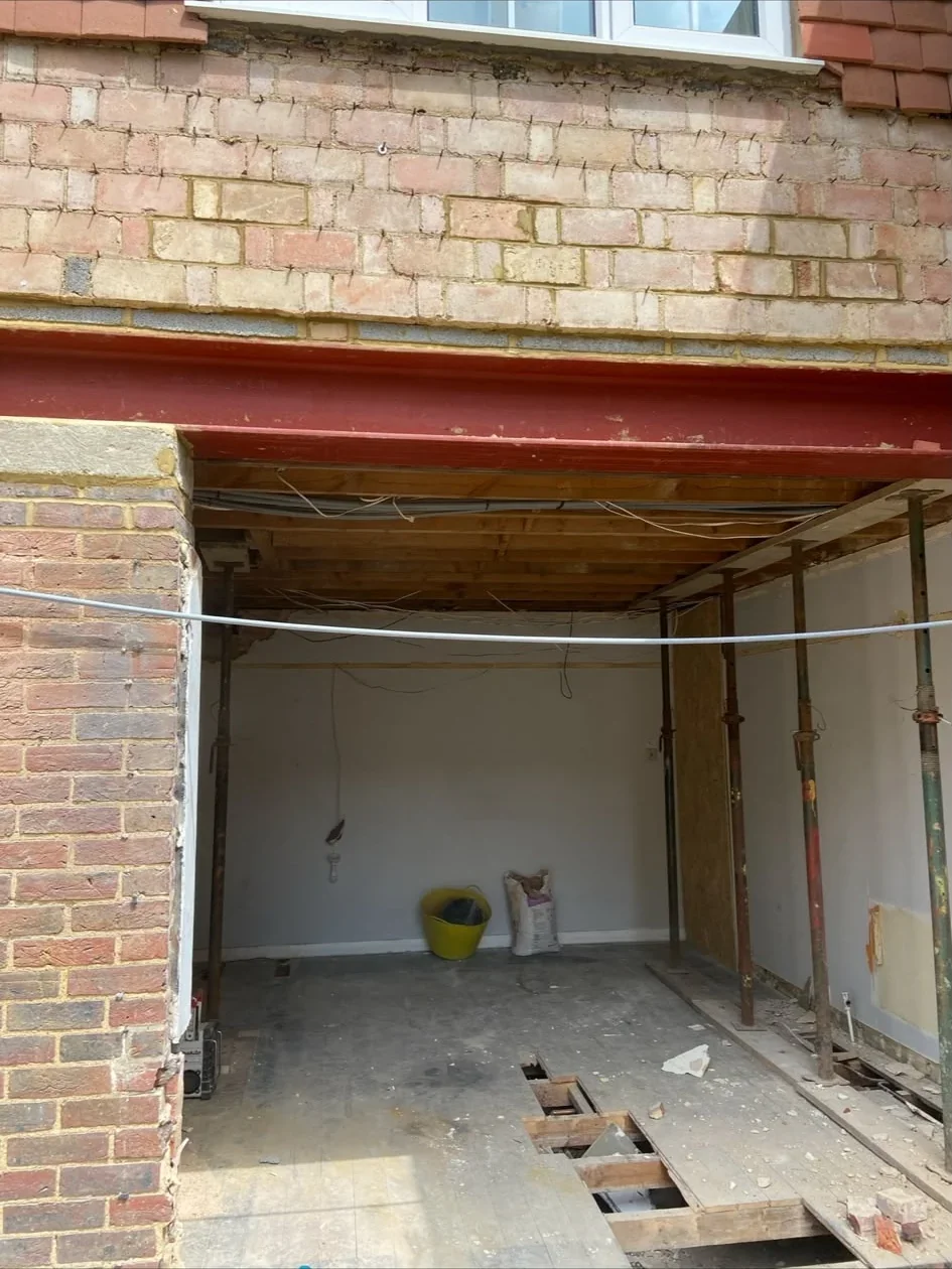 Steel beam installed for a kitchen opening