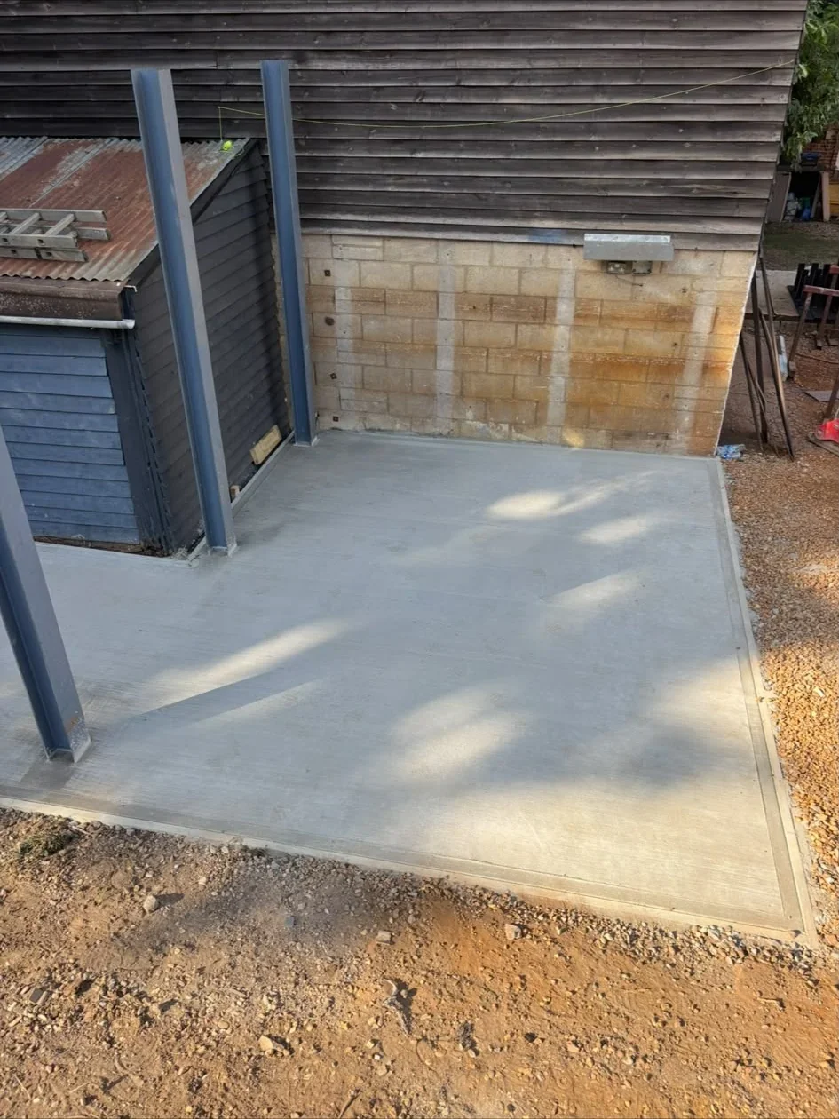 Concrete slab and steel ready for outdoor construction