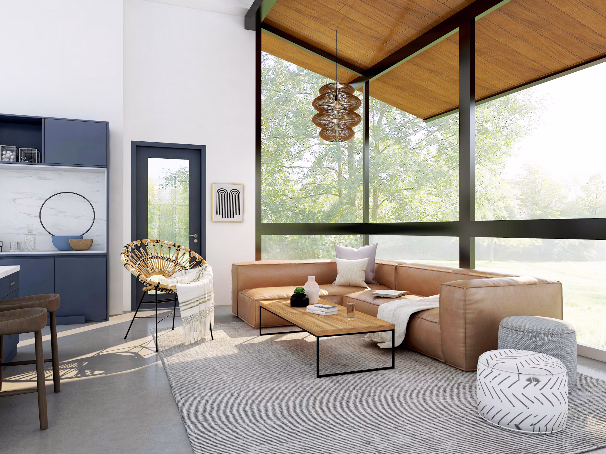 Elegant living room with natural materials